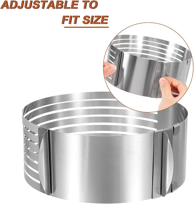 HARFINGTON Cake Leveler Slicer Stainless Steel Adjustable Round Cake Cutter Ring 7 Layered 6-8 Inch / 9-12 Inch for Baking Cutting and Slicing Cakes