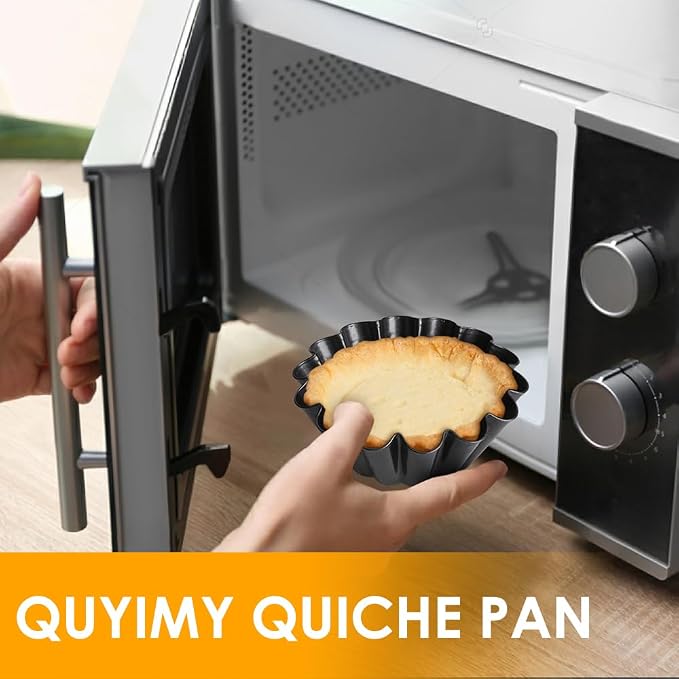 12 Pack Mini Pie Pans, 5.1 Inch Mini Pie Tins Heavy Duty Deep Quiche Pan, Carbon Steel Mini Tart Pan Nonstick Reusable Round Small Pie Pans Fluted Side with Oil Brush&Silicone Scrubber