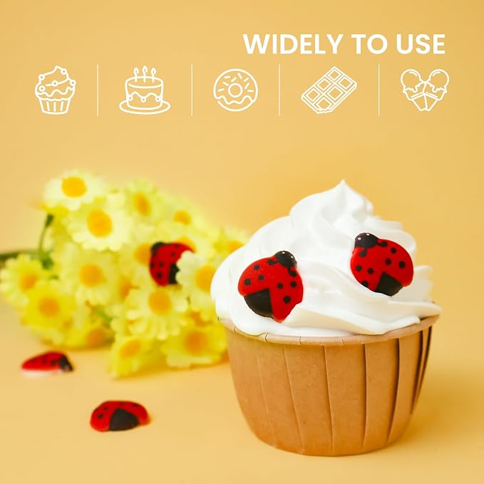 Edible Ladybug Cake Decorations, Royal Icing Ladybugs for Cupcake Topper, Edible Ladybug Sprinkles Sugar for Cakes Cookies Chocolate Macarons Baking Baby Shower Decoration, 49 pcs