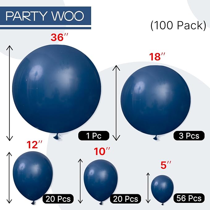 PartyWoo Navy Blue Balloons 100pcs Different Sizes of 36 18 12 10 5 Inch Dark Blue Balloon Arch Kit Garland for Graduation Wedding Sports Theme Boy Baby Shower Men Birthday Party Decorations Blue-Y72