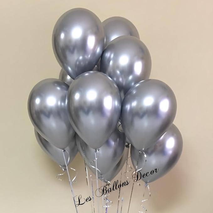 Voircoloria 110pcs Metallic Silver Balloons 12inch Chrome Silver Latex Party Balloons for Graduation, Wedding, Birthday, New Year, Baby Shower, Anniversary, Holiday Party Decorations
