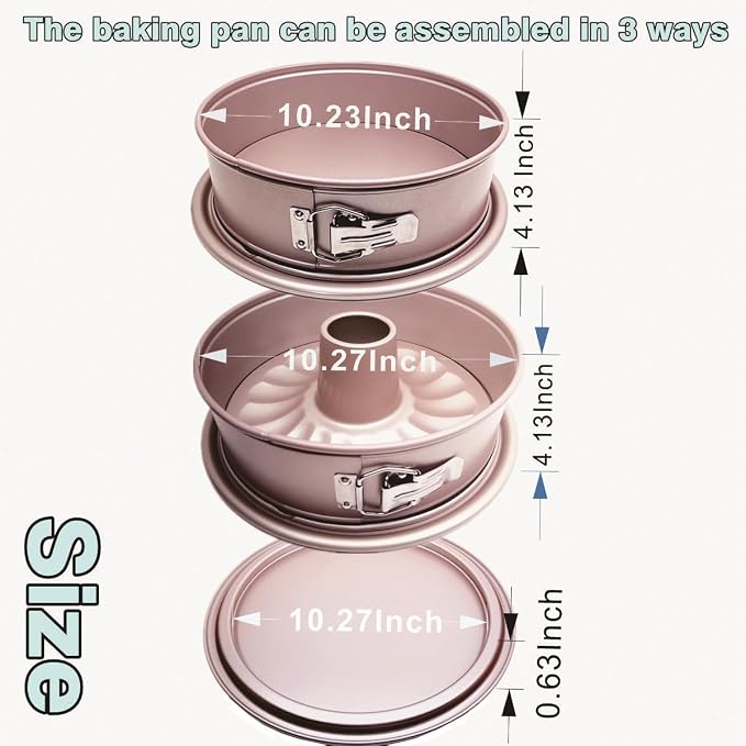 10 Inch Springform Pan with 2 Bases Non-Stick Spring Form and Cheesecake Baking Mold Heavy Duty Carbon Steel Pound Cakes Tube Mould for Oven - Champagne Gold