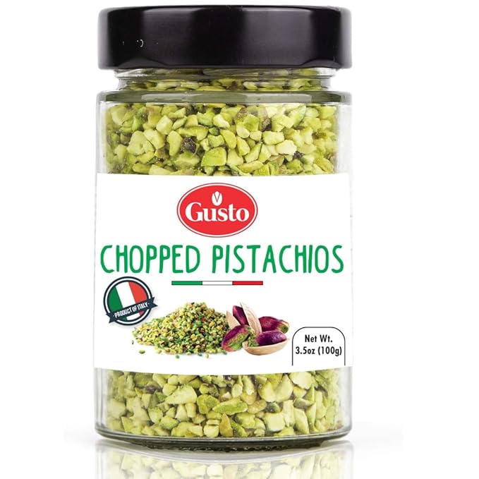 GUSTO ETNA Sicilian Chopped Pistachios, Raw Pistachios Crumbles 3.5 oz | Bronte-Sourced Crumbles for Baking, Cooking, Ice Cream, Pizza, Pasta, and Sandwiches; Product of Sicily, Italy.