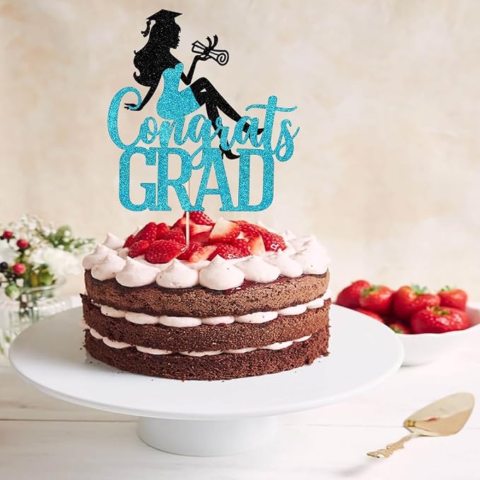 Congrats Grad Cake Topper,2026 Girl Graduation Cake Topper, Congrats Grad Decorations,2026 High School/College/Senior Graduation Party Decorations Supplies(Black and blue)