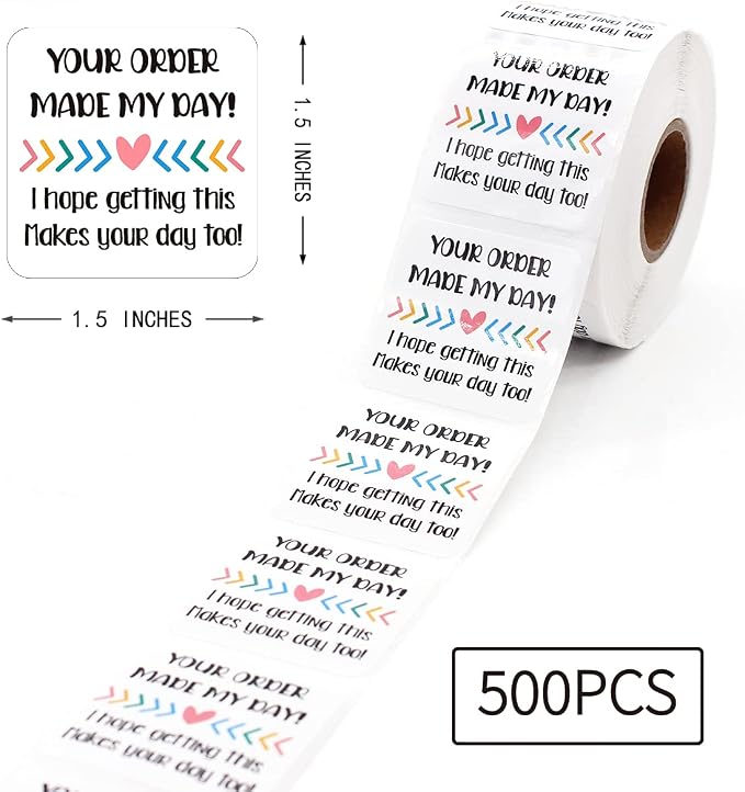 Littlefa Your Order Made My Day Stickers,Thank You Sticker,Small Business Stickers,Mail Packaging Sticker for Small Business 500 PCS
