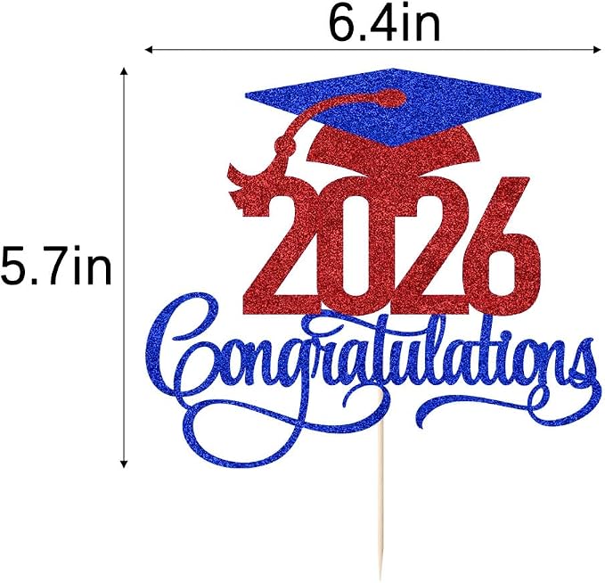 Dark blue red 2026 Congratulations Graduation Cake Topper,Congrats Grad Cake Decor - 2026 High School/College/Senior Graduation Party Decorations Supplies