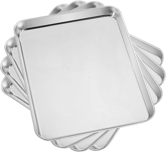 Yododo Baking Sheets Set of 4, Stainless Steel Cookie Pan Tray For Oven, Size 12.25 x 9.65 x 1 inch, Heavy Duty, Deep Edge, Superior Mirror Finish, Dishwasher Safe