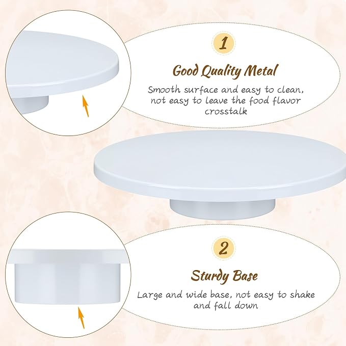 Wenqik 14 Inch Metal Cake Stand with Cake Knife and Spatula, Round Dessert Table Display Stand Metal Dessert Tray Serving Platter for Party, Wedding, Birthday, Baby Shower, Anniversary(White)