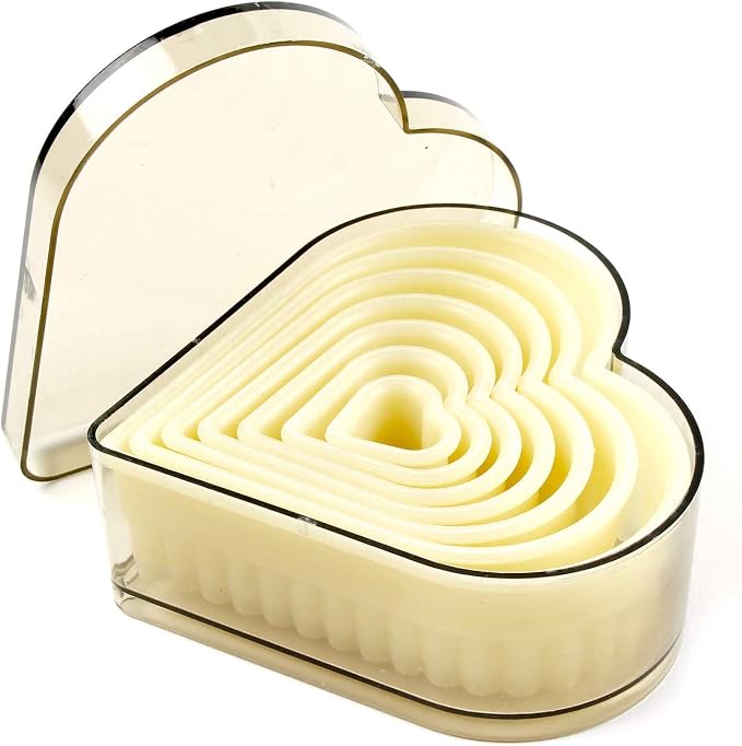 O'Creme Fluted-Heart-Shaped Heat-Resistant Plastic Cutter in Seven Sizes, One of Each