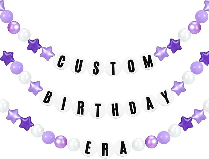 Simgoing 103 Pcs DIY Giant Friendship Bracelet Lei Kit Extra Large Beads Garland Jumbo Birthday Friendship Banner Kit Famous Singer Customizable Party Decor for Classroom(Purple White)