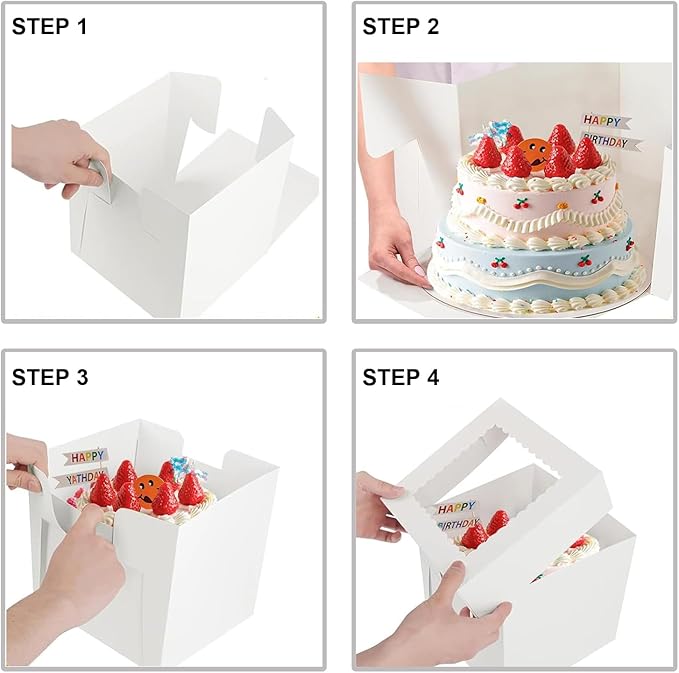 40Pack 12 Inch Cake Boxes With Cake Boards (20 boxes & 20 boards), 12X12X8 Inch White Bakery Box With Windown For Chocolates, Cajas Pasteles,Multi-Layer Cakes,Birthday/Party/Fathers Day