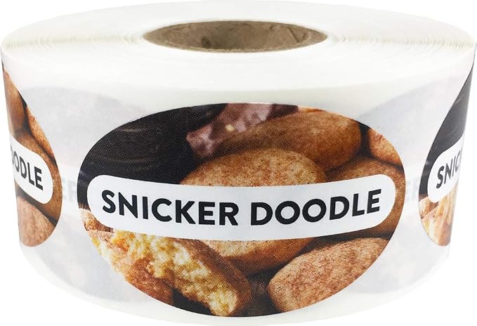 Snicker Doodle Grocery Store Food Labels 1.25 x 2 Inch Oval Shape 500 Total Adhesive Stickers