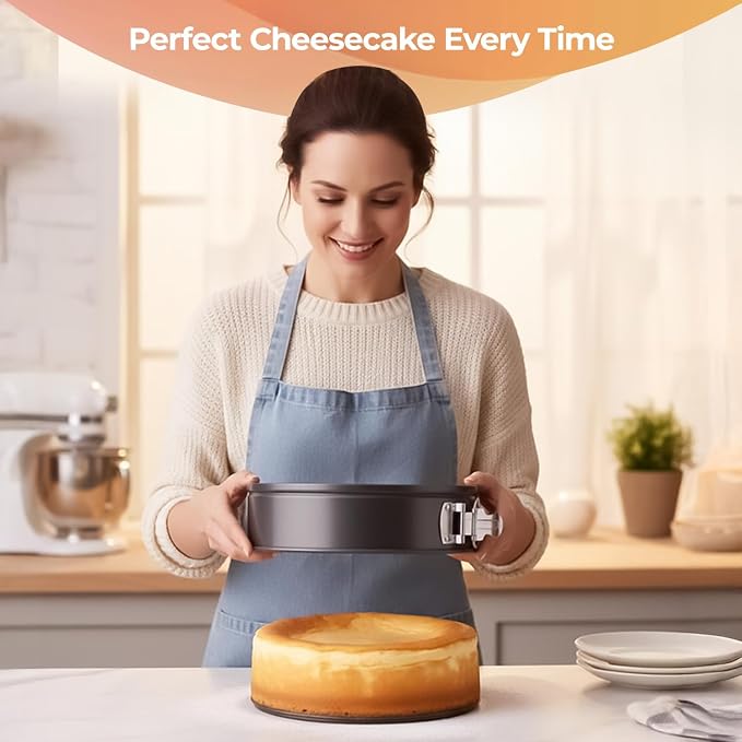 RFAQK 4 Inch Mini Cheesecake Pans Leakproof, 4pcs Small Nonstick Springform Pans with Removable Bottom, Includes 50pcs Parchment Papers, E-Book, Perfect for Baking Mini Cakes, Pizzas, Quiches & More!
