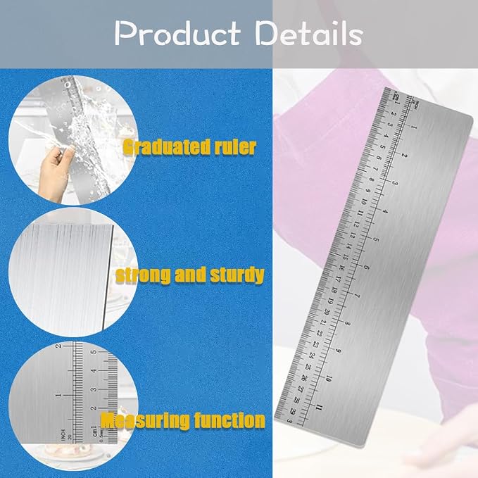 Stainless Steel Cake Scraper with Scale,LUHUUIZEYU Cake Stripe Edge Smoother Scraper, Baking Scraper Tool for Measuring Cake,Buttercream Decorating Comb for Kitchen(12Inch)