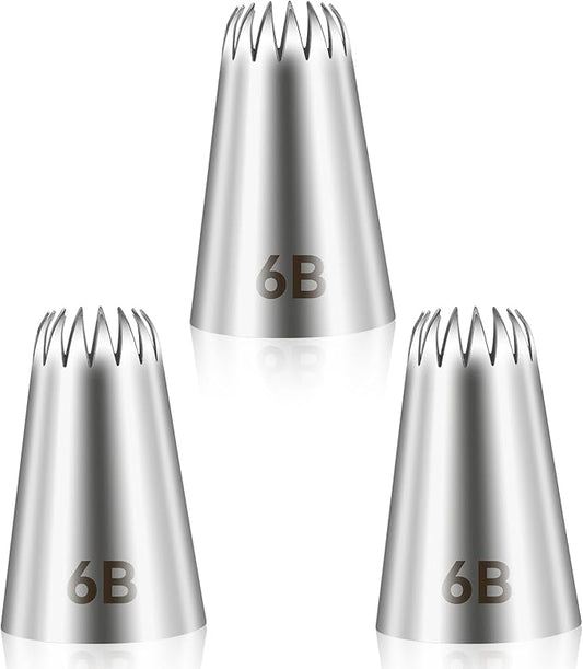 3pcs 6B Cake Piping Tips, Cake Decorating Supplies Piping Tips, Piping Nozzles Decorating Tips, Baking Tools For Buttercream, Icing, Birthday Cake, Cupcake, DIY Art