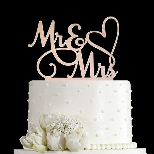 Mr and Mrs Cake Topper - Bride and Groom Sign Wedding/Engagement Cake Toppers Decoration, Mirror Rose Gold Acrylic