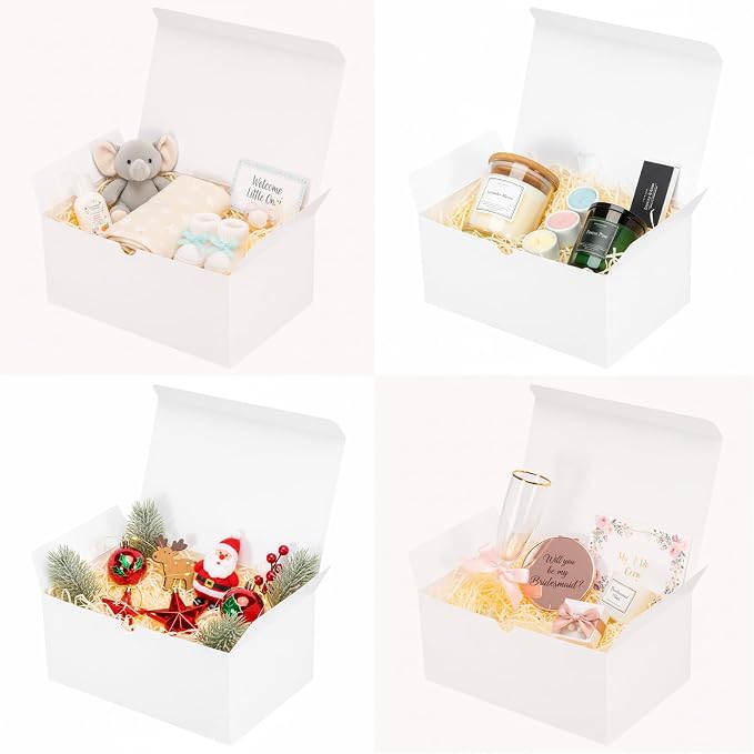 UnicoPak 6 Pack 9x6x4 Gift Boxes White Gift Boxes with Lids for Presents White Boxes Bulk for Gifts Birthday Wedding Bridesmaid Proposal Valentine Holiday Christmas