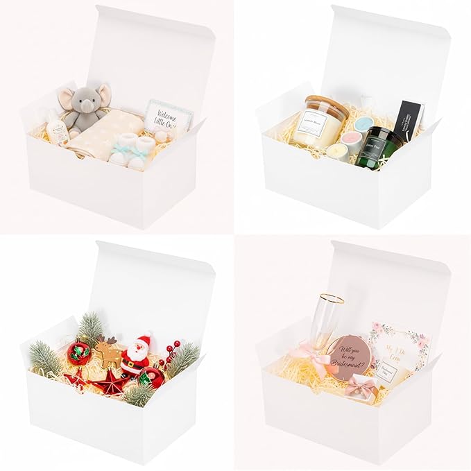 UnicoPak 24 Pack 9x6x4 Gift Boxes, White Gift Boxes with Lids for Presents Bulk for Gifts Birthday Wedding Bridesmaid Proposal Valentine Holiday Christmas