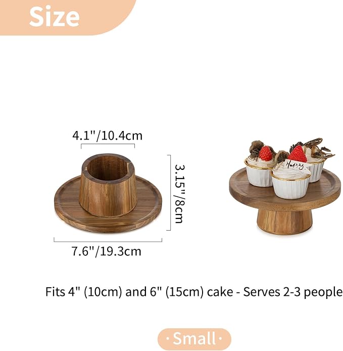 NUPTIO Wood Cake Stand Cupcake Stand: Small Round Cake Display Holder 7.6 Inch Pastry Stands Muffin Snack Platter for Kitchen Wedding Reception Bakery Baby Shower Graduation Dessert Table- 6 Inch Cake