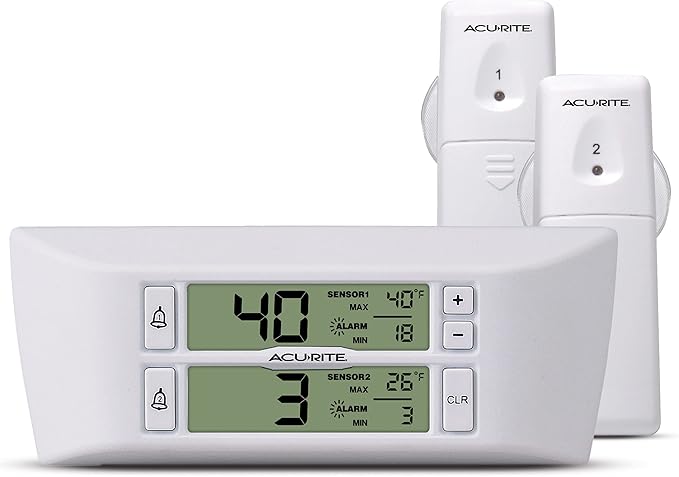 AcuRite Digital Wireless Fridge and Freezer Thermometer with Alarm and Max/Min Temperature for Home ,LCD Display, Restaurants (00986M), 0.6, White