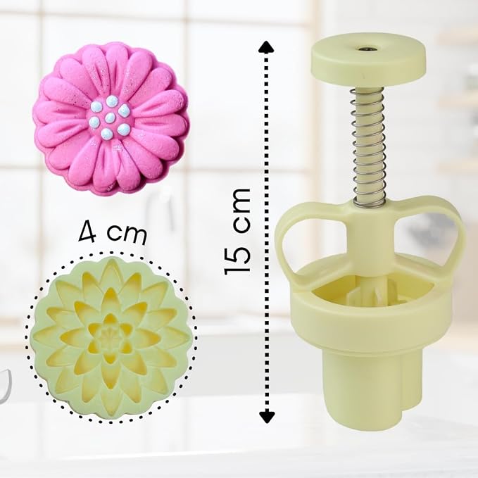 Floral Mold Press For Cookies and Pastries, Hand Press, Bluestar MAX - 4 Piece Flower Stamp and Mold Kit for Cake Decorating - Daisy, Gerbera, Chrysanthemum and Sunflower Themes