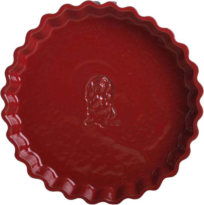 Willow Ceramics Tart Dish, 8 inch Diameter, Longhair Dachshund Tart Dish Design, Fluted Quiche/Pie Pan, 20oz Volume, Handmade (Red)