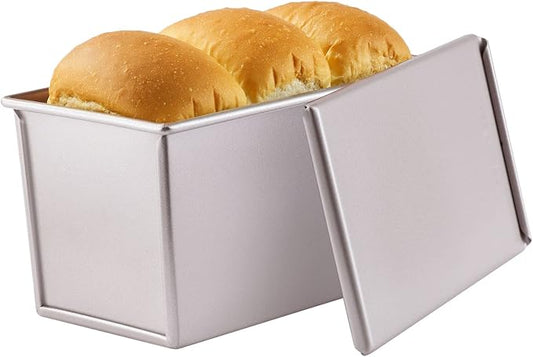 CHEFMADE Pullman Loaf Pan with Lip, 0.99Lb Dough Capacity Non-Stick Rectangle Flat Toast Box for Oven Baking 4.2" x 7.7"x 4.4" (Champagne Gold)