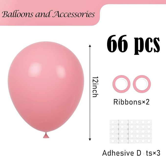 Voircoloria Retro Pink Balloons, 66pack 12inch Blush Pink Balloons Latex Party Balloons for Birthday Baby Shower Valentine's Day Graduation Wedding Gender Reveal Anniversary New Year Party Decorations