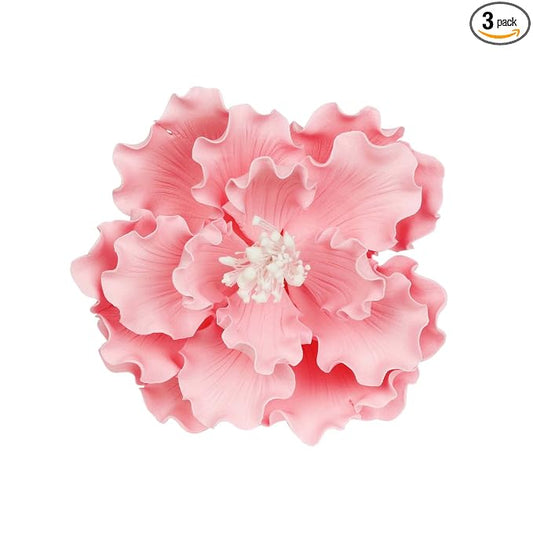 O'Creme Peony Gumpaste Sugar Flower 5 Inch, Set of 3 Pink - Edible Flowers for Cake Decorating - Sugar Paste Flower Decorations for Cakes, Cupcake Toppers - Birthday Party, Wedding, Valentines Day