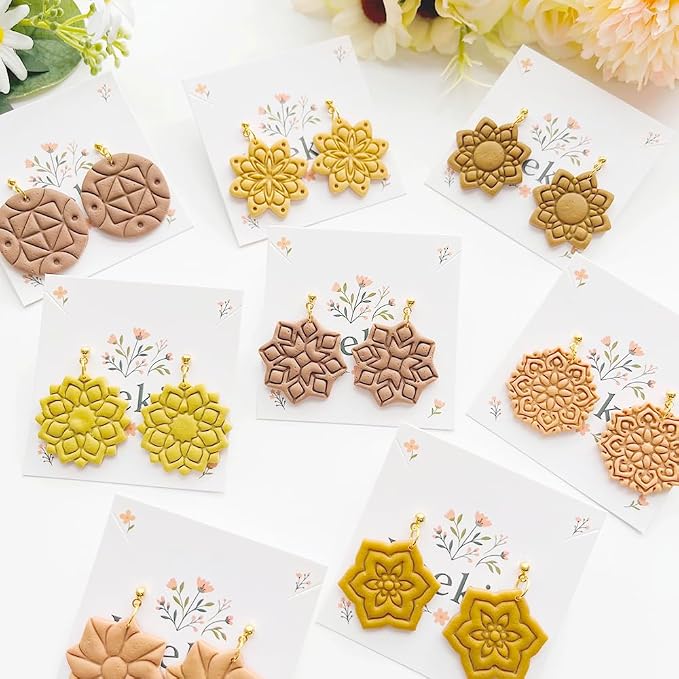 Xaekicr 11 Pcs Mandala Polymer Clay Cutters - Geometric Flower & Boho Shape Jewelry Making Tools for Earrings, Pendants & DIY Crafts, Soft Clay Molds