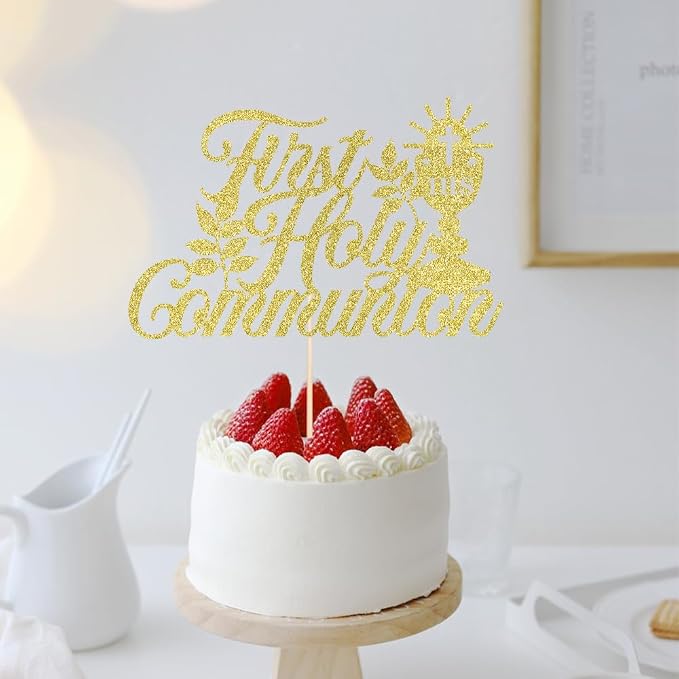 First Holy Communion Cake Topper-Suitable for Ramadan, Religious Baptism, Baby Shower 1st Birthday Party Decorations, Children's Birthday, God Bless, Communion Party Decorations