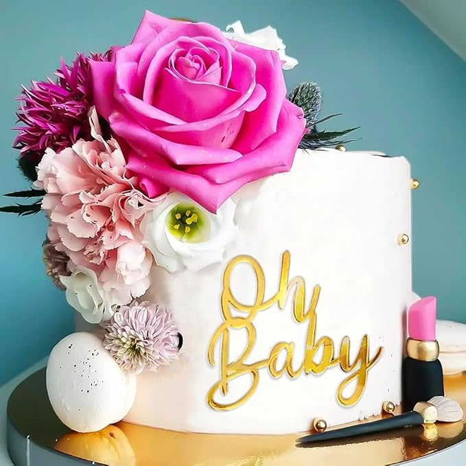 Oh Baby Cake Topper, 10pcs Acrylic Cake Toppers Oh Baby Sign Cupcake Toppers Cake Decorating Supplies Kit Cupcake Topper Mirror Gold Birthday Decorations for Boys Girls Birthday Party Supplies