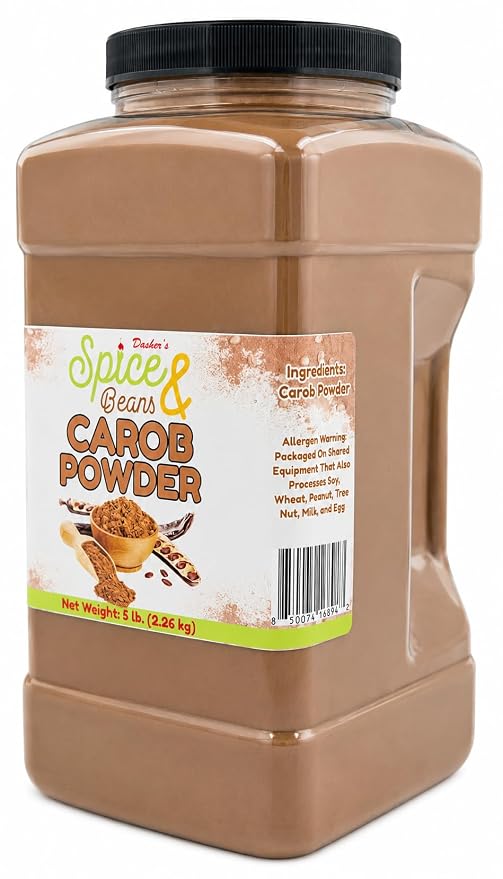 Carob Powder 5 lb | Naturally Sweet Cocoa Alternative | Baking, Smoothies, Drinks, Desserts & Chocolate Substitute Recipes | Bulk Resealable Container | Dasher's Spice & Beans