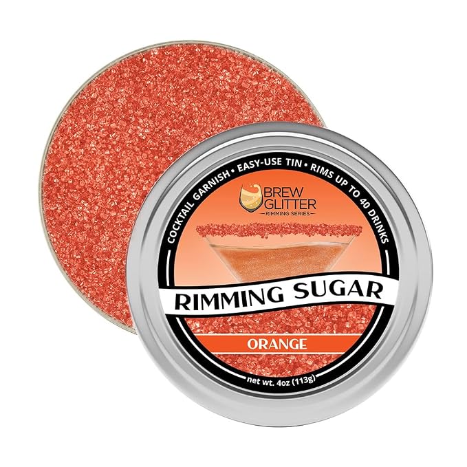 Brew Glitter - Orange Rimming Sugar (4oz, 1x Bar Tin) Cocktail Garnish for Mixed Drinks & Refreshments