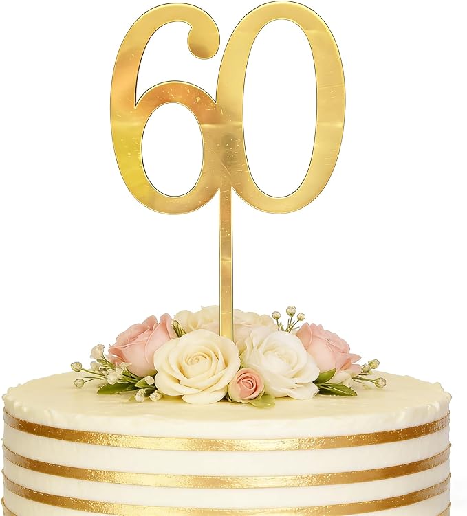 Gold Acrylic Sixty Cake Topper, Number 60 Cake Decoration, Happy 60th Birthday Cake Decor 60 Years Old Cake Pick Decoration For 60th Anniversary Celebrating Party Supplies