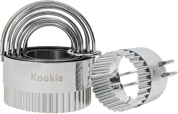 Stainless Steel Biscuit Cutters Set for Baking (5 Pieces) | Fluted Round Cookie Cutters with Handle | Professional Baking Dough Tools
