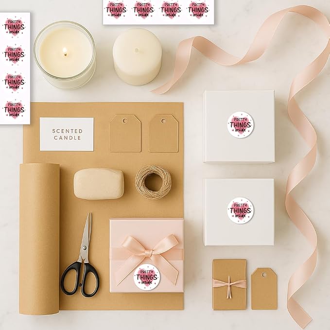 320 Pcs Pretty Things Inside Sticker, 2 Inch Pink Heart Pattern Gold Foil Seal Labels Waterproof Self-Adhesive Packaging Sticker for Business Gift Boxes Packaging