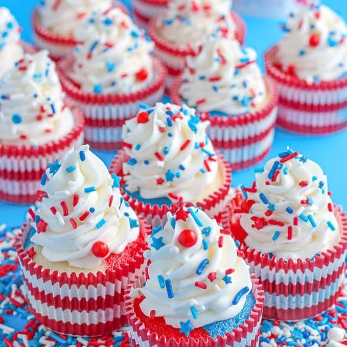 4th of July Sprinkles for Baking Cake, Cookie, Cupcake Decorating - 4th of July Cake Decorations in Red White Blue with Jimmies, Nonpareils, Star Quin Patriotic for Cupcakes