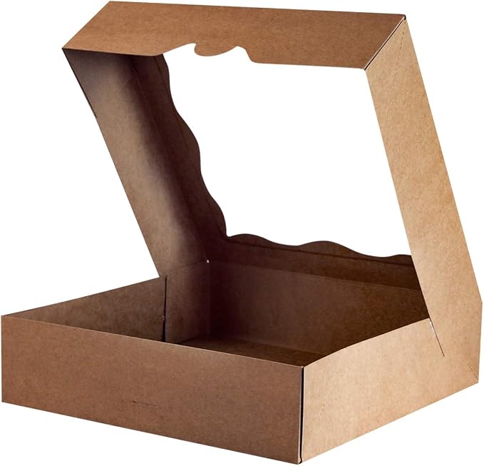 CHERRY 12"x12"x3" Brown Bakery Boxes with PVC Window for Pie and Cookies Boxes Large Natural Kraft Paper Box, Pack of 12
