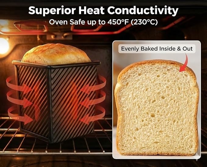 2-Pack Mini Pullman Loaf Pan with Lid, 4 Inch Nonstick Small Bread & Dessert Baking Pans, Mini Loaf Pans for Square Cakes, Pound Cake, Brownies & Individual Treats