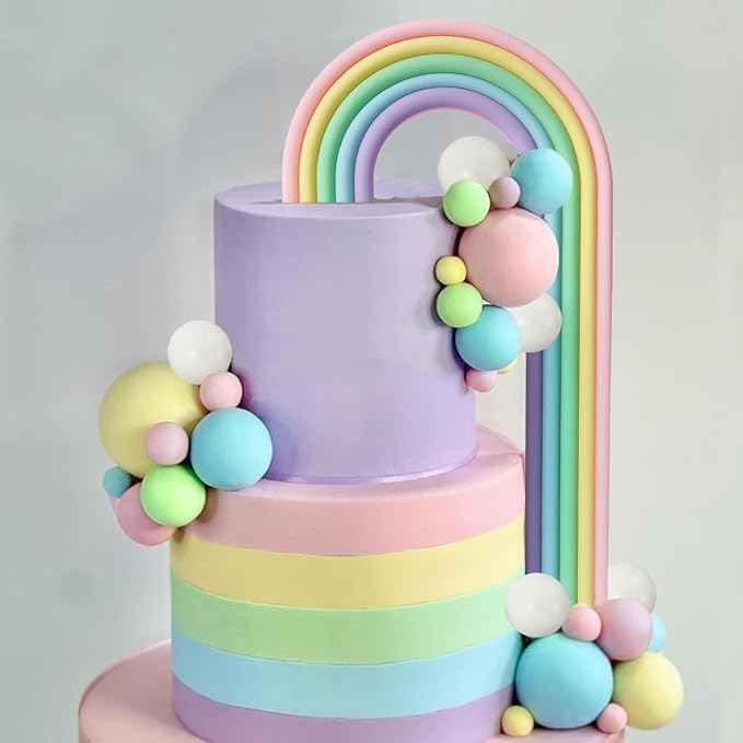 28PCS Rainbow Cake Toppers Colorful Balls Cake Decorations for Wedding Baby Shower Girls Boys Birthday Party Supplies (Macaron)