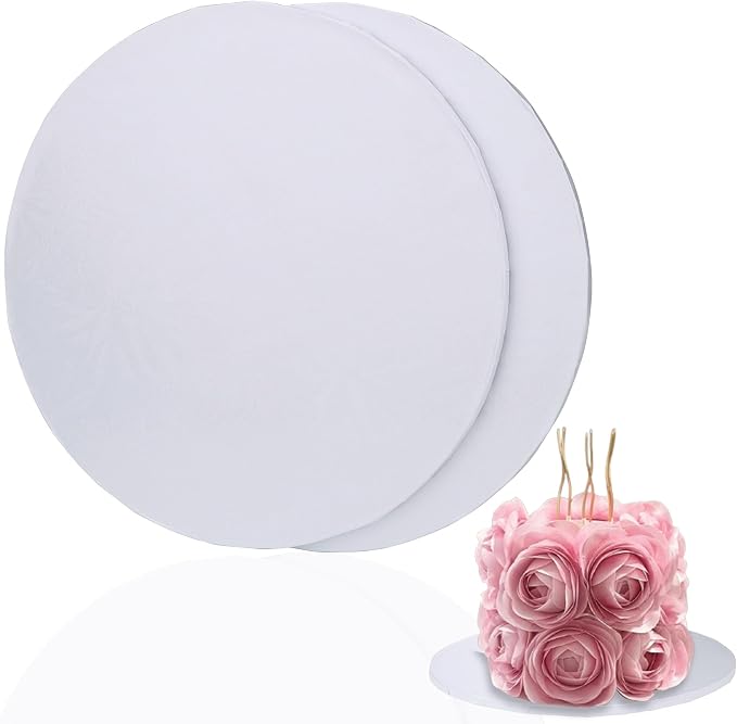 8 inch Round Cake Drum Boards, Dulinkas 1/4 Inch Thick White Corrugated Cardboard Cake Base Grease-Resistant Cake Boards for Multi-Layer Cakes, Weddings & Parties 2 Pack