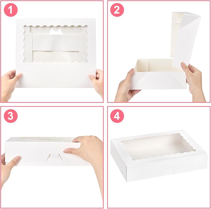 Kucoele Bakery Boxes with Window, 12x8x2.5 Inches, 20 PCS, White | Auto-Popup, Pastry Boxes, Treat Boxes, For Chocolate Covered Strawberries, Cookies, Muffins, Donuts, Breakable Hearts