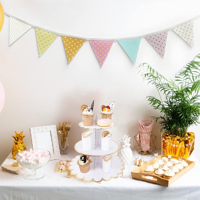 2 PACK Cardboard Cake Stand, 3 Tier Paper Dessert Round Cupcake Holder Tower Disposable Pastry Stand for Birthday, Afternoon Tea,Wedding Party Anniversary Christening Fruit Desserts Display…