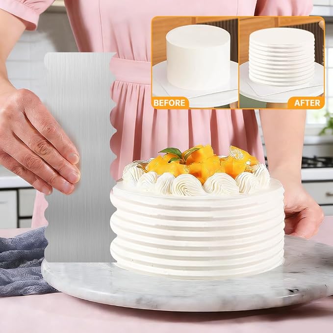 6pcs Cake Scraper, Double Sided Cake Scraper Set, Cak-e Decorating Edge Contou-r Comb Dough Scraper Tool DIY for Butter Mousse Cream Pastry