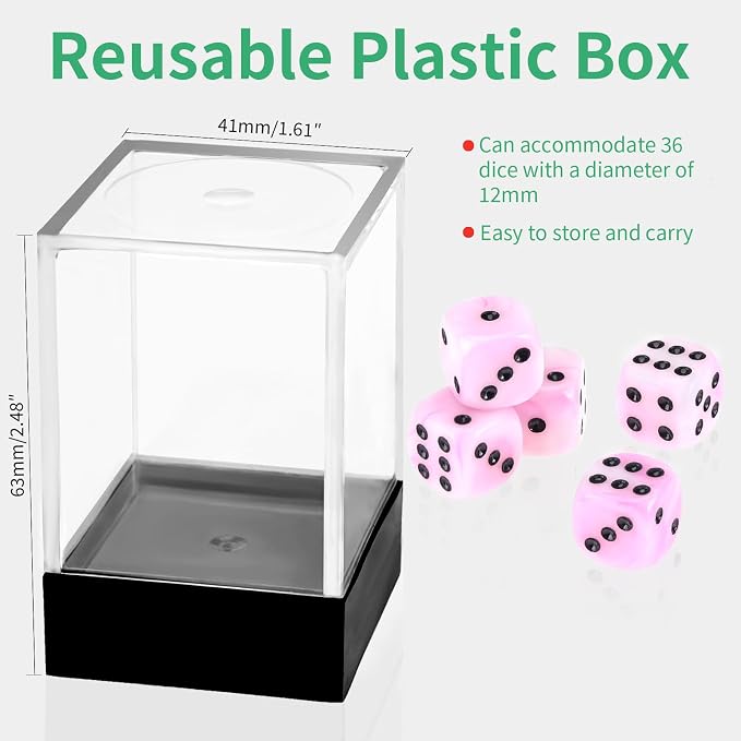 36 of Pack 12MM 6 Sided MINI Dice Set,Mixed Colours Swirls D6 Game Dice Set, 6 Sided Standard Dices for Yahtzee, Bunco or Teaching Math,with Portable Plastic Box(Pink White)