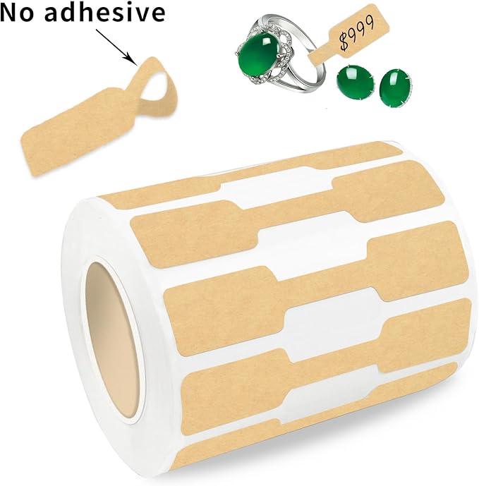 550 Pcs Jewelry Tags Roll for Necklace Earring Price Identify,Self Adhesive Kraft Blank Dumbbell Jewelry Stickers Labels for Bracelet, Ring, Clothing Display （Kraft）