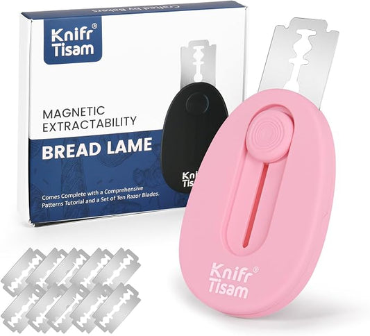 Bread Knife Extractable & Magnetic Bread Lame Dough Scoring Tool, Professional Sourdough Scoring Tool for Sourdough Bread Baking & Bread Making Tools 10 Razor Blades- Pink