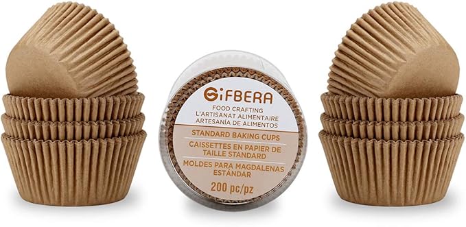 Gifbera Unbleached Parchment Paper Cupcake Liners Muffin Cups Standard Size - Greaseproof Natural Paper Baking Cups, Non-stick, Odorless, Perfect for any occasion, 200-Count