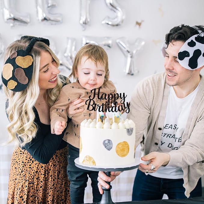 BEISHIDA Black happy birthday Cake Topper, Happy Birthday Cake Bunting Decor,Birthday Party Decoration Supplies，Photo Booth Props